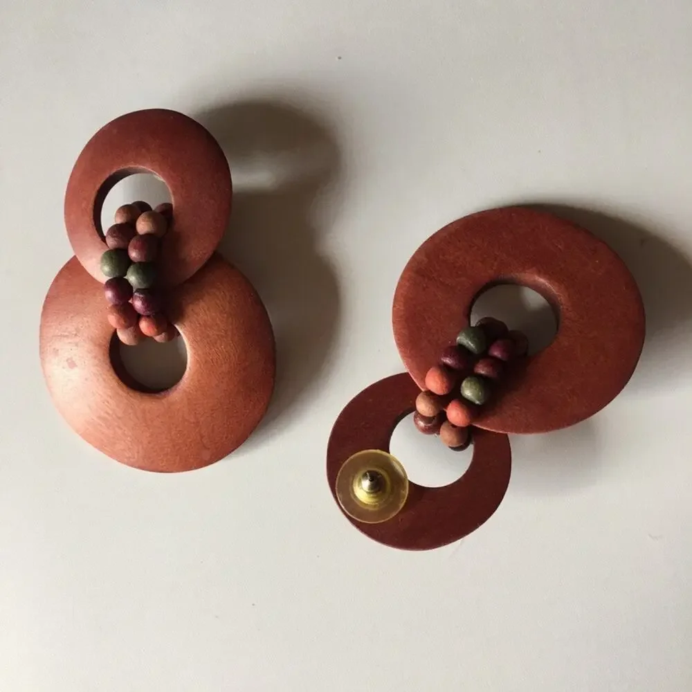 Wooden circle statement earrings